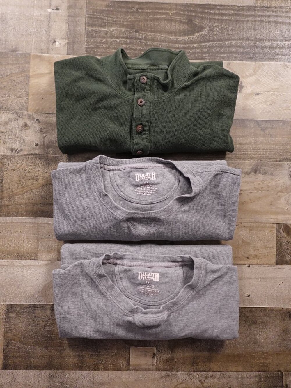 Duluth Trading Waffle Knit Thermal Shirts Bundle Men's 3XL Gray Olive Lot of 3